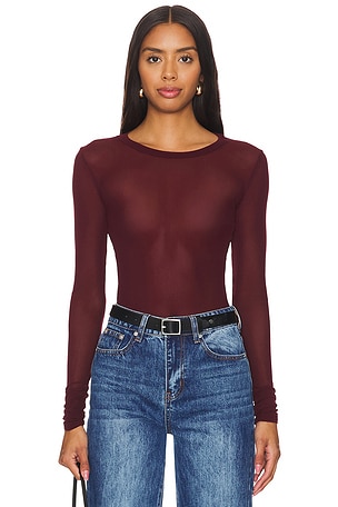 x Intimately FP x REVOLVE Before Sunset Mesh Long Sleeve In Chocolate Merlot Free People