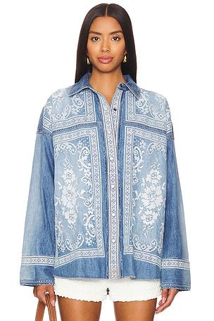 x We The Free Lace Embroidered Denim Shirt Free People