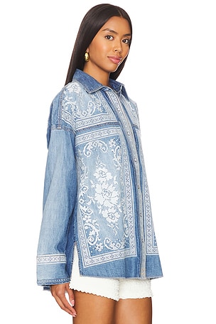 Free People x We The Free Lace Embroidered Denim Shirt in Blue