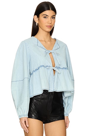 Free People Denim Brunch Babe Blouse in Blue