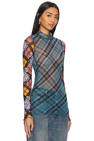 Free People x REVOLVE Chloe Printed Mesh Top in Blue