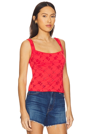 Free People Full Bloom Eyelet Cami in Red