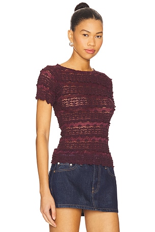 Free People Angelina Lace Tee in Wine