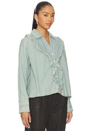 Free People x We The Free Tattered And Ruffled Top In Vintage Tint Wash in Blue