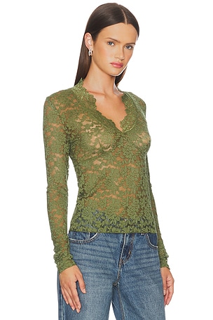 Free People All Day Lace Long Sleeve in Olive