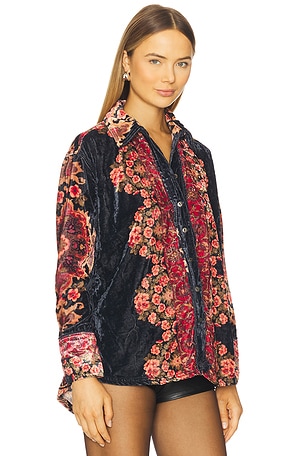 Free People x We The Free One Night Velvet Top In Night Owl Combo in Black