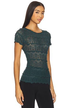 Free People Angelina Lace Tee in Dark Green. Size XS. Also