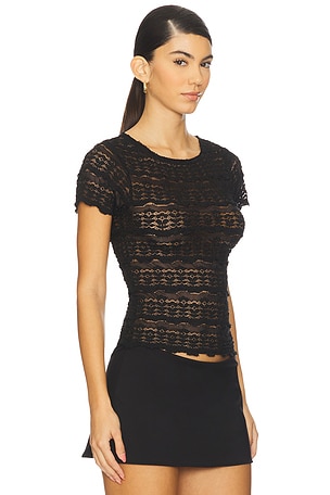 Free People Angelina Lace Tee in Black