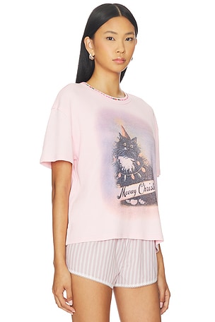 Free People x We The Free Merry Meowy Tee In Pink Combo in Pink