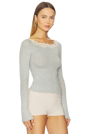Free People x Intimately Oh My Darling Long Sleeve In Heather Grey Combo in Grey