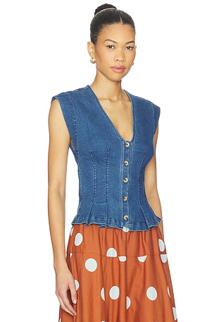 Free People Dylan Denim Vest in Blue. Size XS. Also