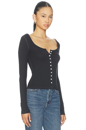 Free People End Game Pointelle Long Sleeve in Black