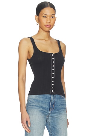 Free People End Game Pointelle Tank in Black