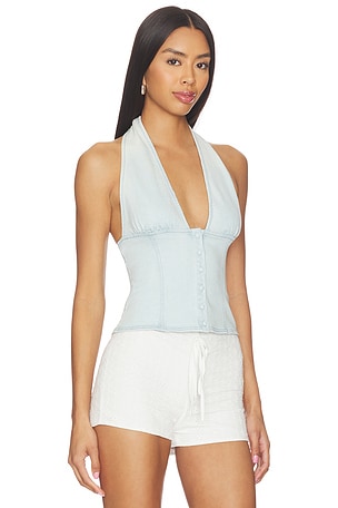 Free People Ramona Denim Halter in Blue