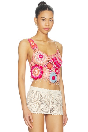 Free People Fiorella Crochet Tank in Pink,Orange