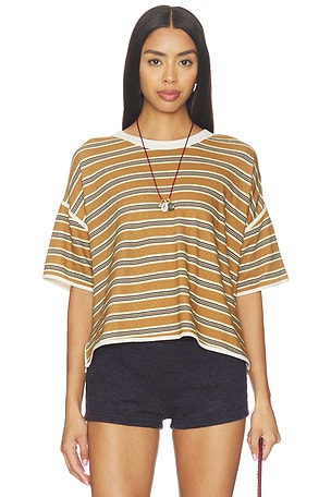 Free People Clean Rugby Tee in Mustard