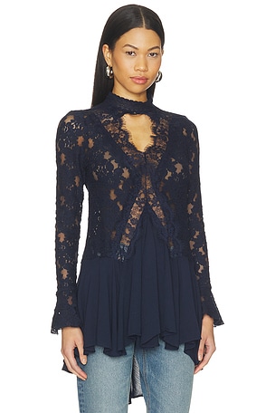 Free People First Crush Lace Tunic in Blue. Size S. Also