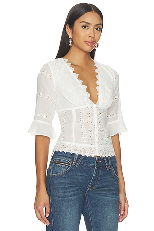 Free People Salone Eyelet Top in Ivory