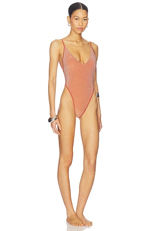 Free People Lurex Amber One Piece Swimsuit in Rust