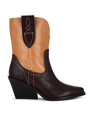 Pitchfork Point Western Boot In Espresso & Camel Free People