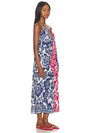 FARM Rio Cashew And Birds Long Dress in Blue,Red