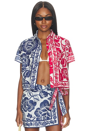 FARM Rio Cashew And Birds Shirt in Blue,Red