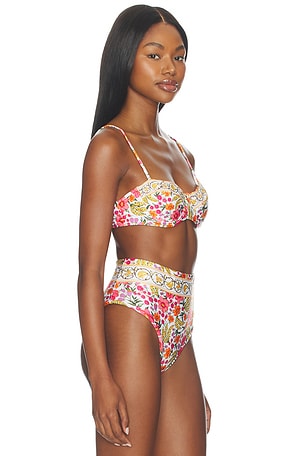 FARM Rio Banana Flowers Underwire Bikini Top in White,Pink