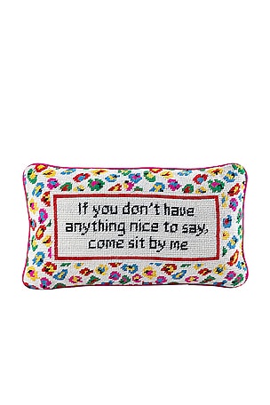 TRAVESSEIRO BORDADO COME SIT BY ME NEEDLEPOINT PILLOW Furbish Studio