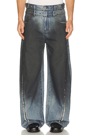 Double Waist Gradient Indigo Denim Trousers Feng Chen Wang