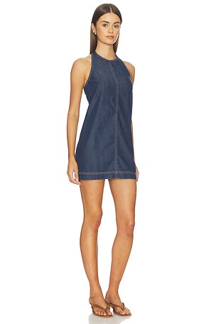 Good American Denim Halter Shift Dress in Blue