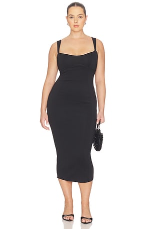 Good American Sculpting Sweetheart Midi Dress in Black