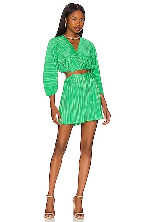 BCBGMAXAZRIA Adele Wrap Dress in Amazon Green Combo REVOLVE