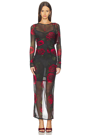 Mesh Ruched Maxi Dress Good American