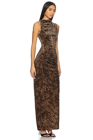 Good American Velvet High Neck Maxi Dress in Brown. Size XXXXL/4X. Also