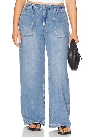 Good American Lite Linen Denim Pants in Blue