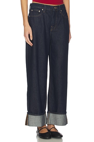 Good American Good Standard Baggy Cuffed Jeans in Navy. Size 8. Also