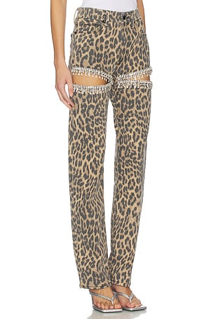 Good American Leopard Good Icon Straight Diamond Jeans in Brown. Size 8. Also