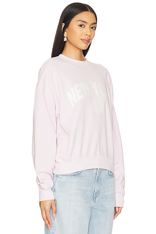 Good American Brushed Fleece Graphic Crewneck in Pink