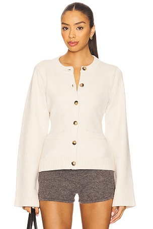 Good American Button Front Knit Cardigan in Ivory