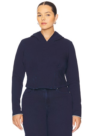 Good American Jeanius Corset Hoodie in Blue