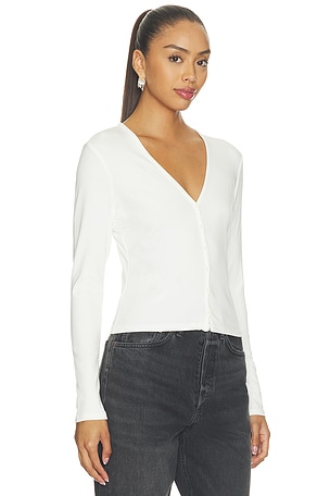 Good American The Rib V Neck Cardigan in Ivory