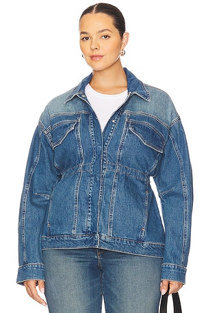 Good American Barrel Sleeve Denim Jacket in Blue