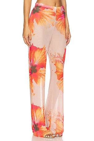Good American Gauze Mesh Wide Leg Pant in Orange,Neutral