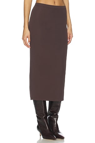 Good American Matte Jersey Midi Pencil Skirt in Brown