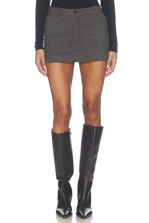 The Trouser Mini Skirt in Charcoal Mini Houndstooth Good American