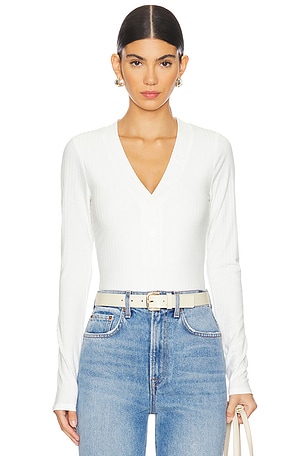 FRAME Lattice Peasant Top in Off White REVOLVE