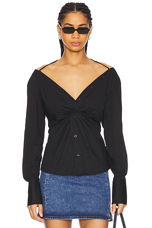 Poplin Off Shoulder Top Good American