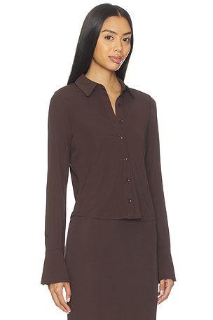 Good American Matte Jersey Long Sleeve Shirt in Brown