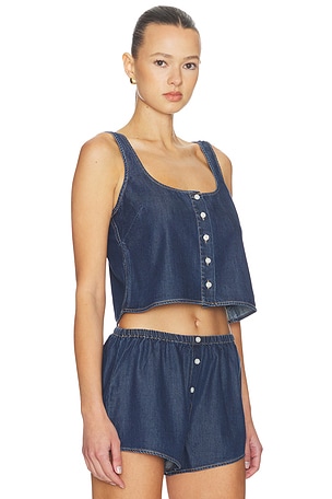 Good American Denim Button Front Tank Top in Blue