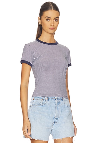 Good American Super Stretch Ringer Baby Tee in Navy